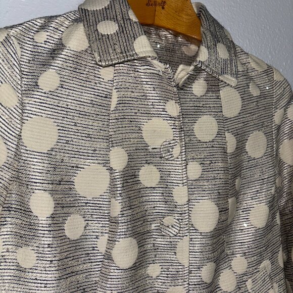 Chico’s Shine Jacquard Jacket Metallic Polka Dot Navy Cream Blazer Size 0 (4/6) - Picture 4 of 9